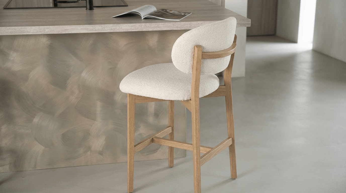 Tabouret de bar MIKKY design en bois et tissu - TRUST INDUSTRIE - Beige - Beige - 