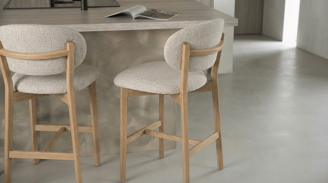Tabouret de bar MIKKY design en bois et tissu - TRUST INDUSTRIE - Beige - Marron - 