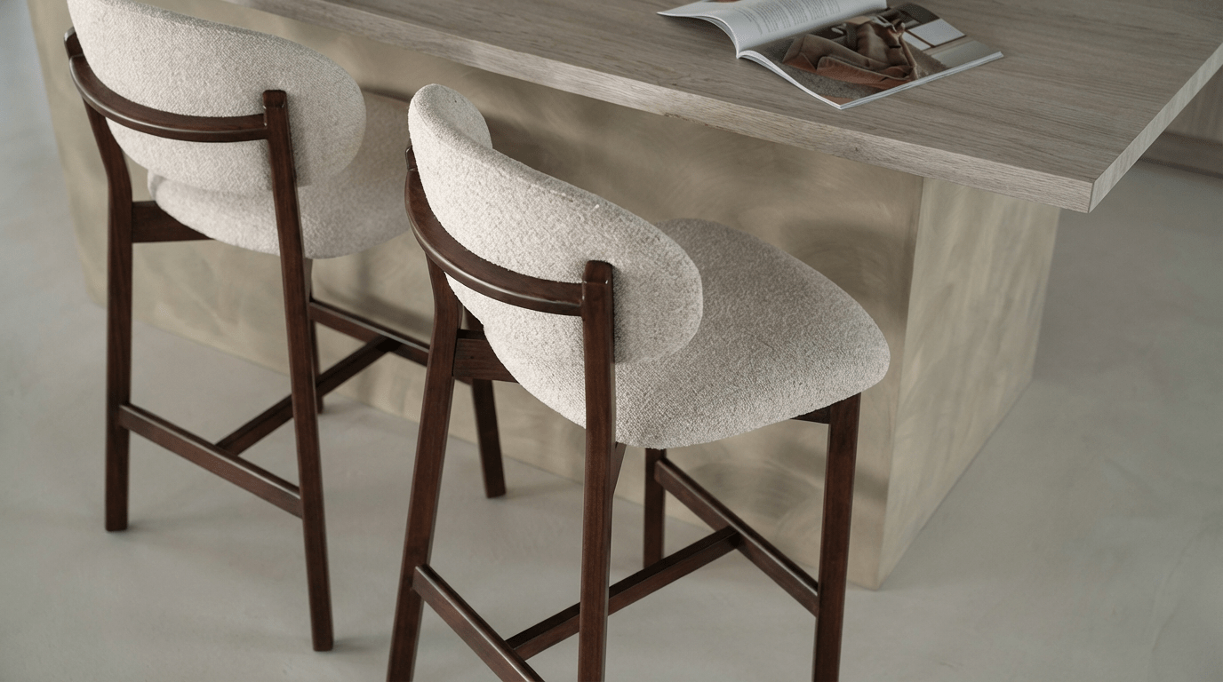 Tabouret de bar MIKKY design en bois et tissu - TRUST INDUSTRIE - Beige - Marron - 