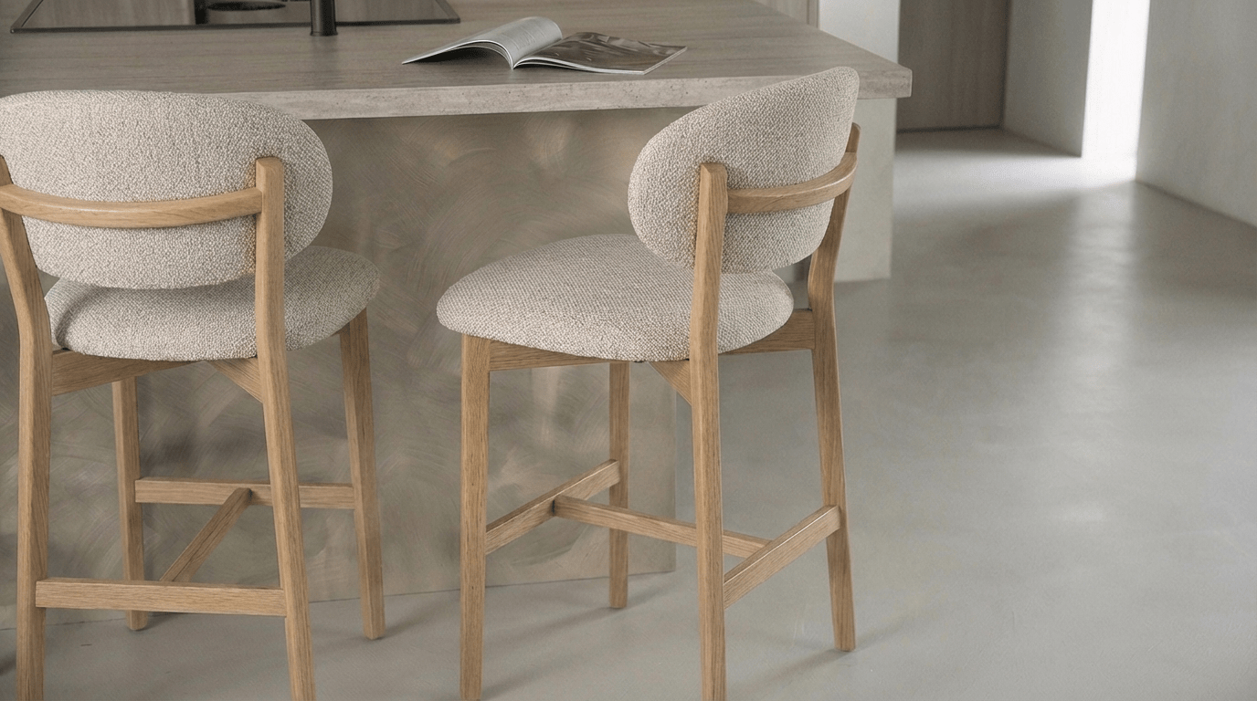 Tabouret de bar MIKKY design en bois et tissu - TRUST INDUSTRIE - Taupe - Beige - 