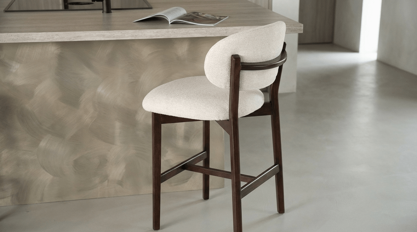 Tabouret de bar MIKKY design en bois et tissu - TRUST INDUSTRIE - Beige - Marron - 