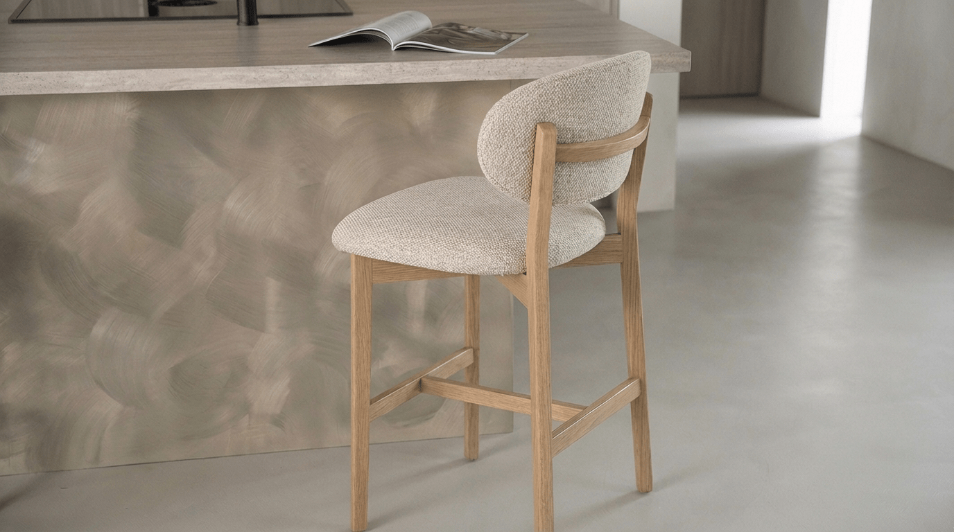 Tabouret de bar MIKKY design en bois et tissu - TRUST INDUSTRIE - Taupe - Beige - 