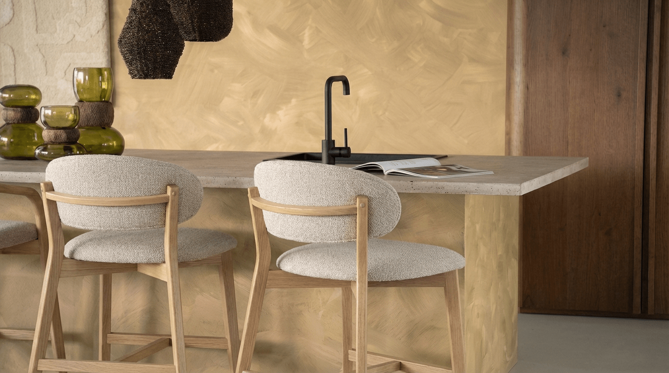 Tabouret de bar MIKKY design en bois et tissu - TRUST INDUSTRIE - Beige - Beige - 