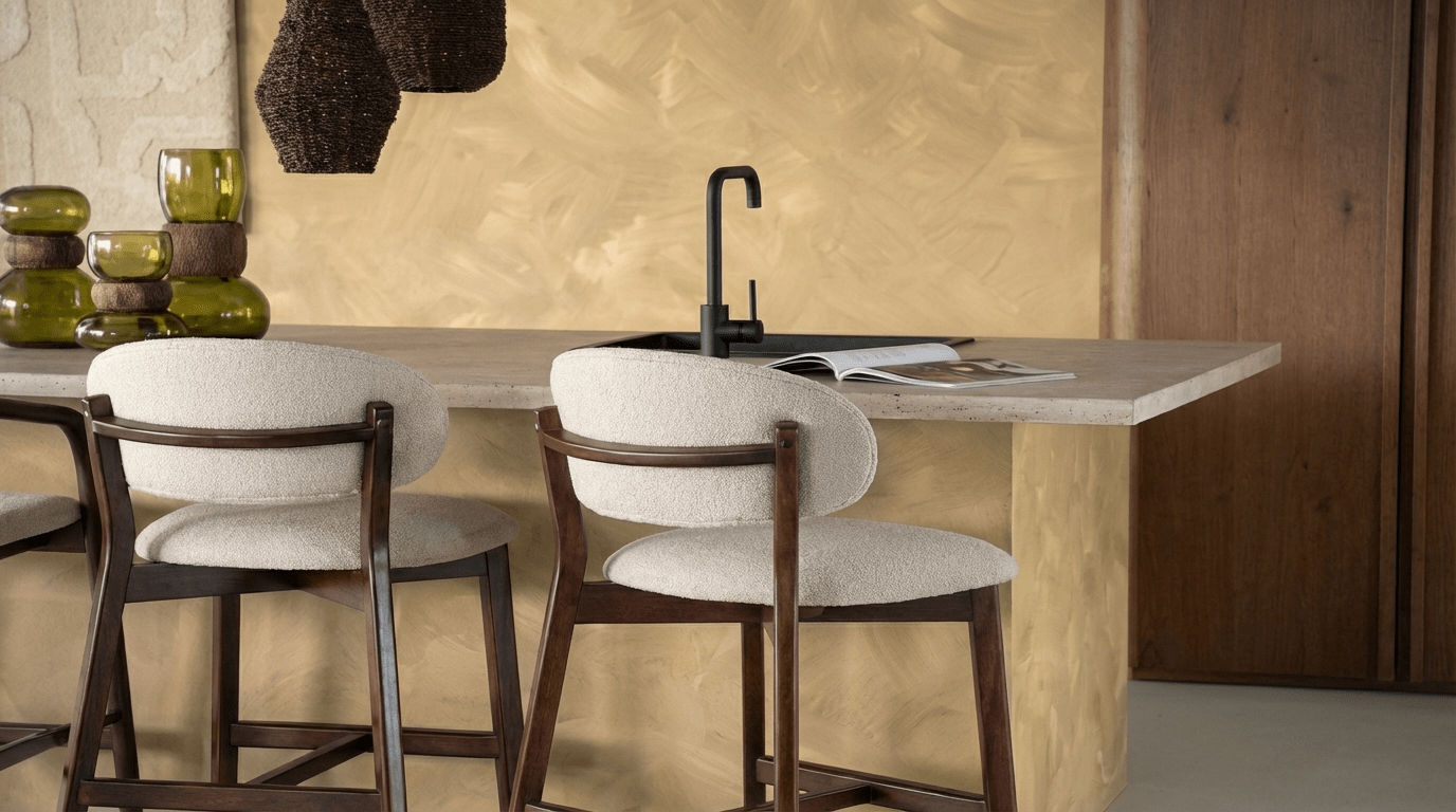 Tabouret de bar MIKKY design en bois et tissu - TRUST INDUSTRIE - Beige - Marron - 