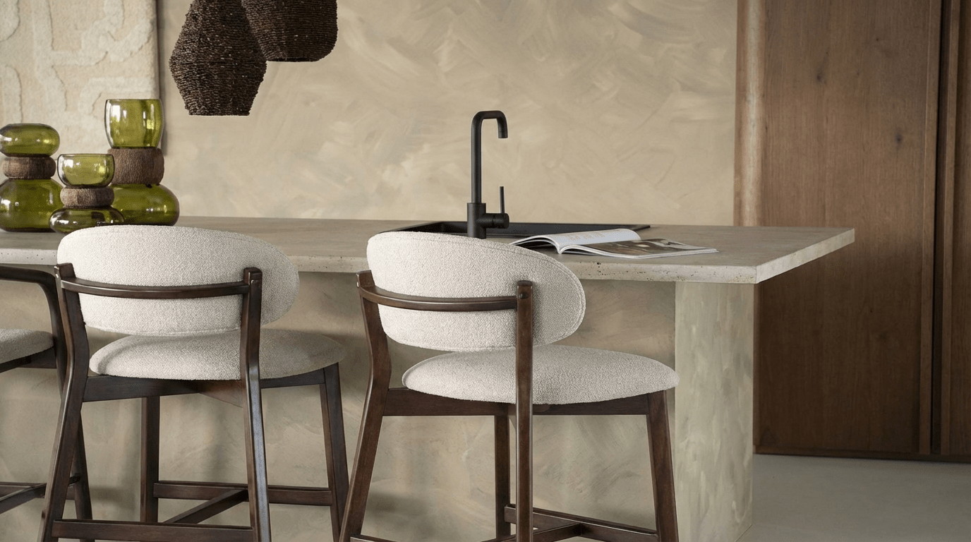 Tabouret de bar MIKKY design en bois et tissu - TRUST INDUSTRIE - Beige - Marron - 
