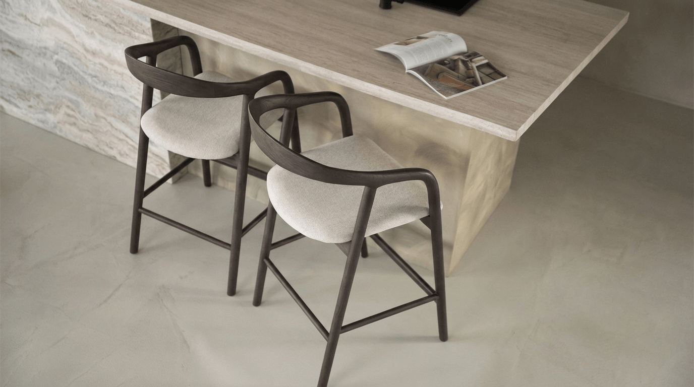 Tabouret de bar RAYVEN design en bois et tissu - TRUST INDUSTRIE - Marron - 