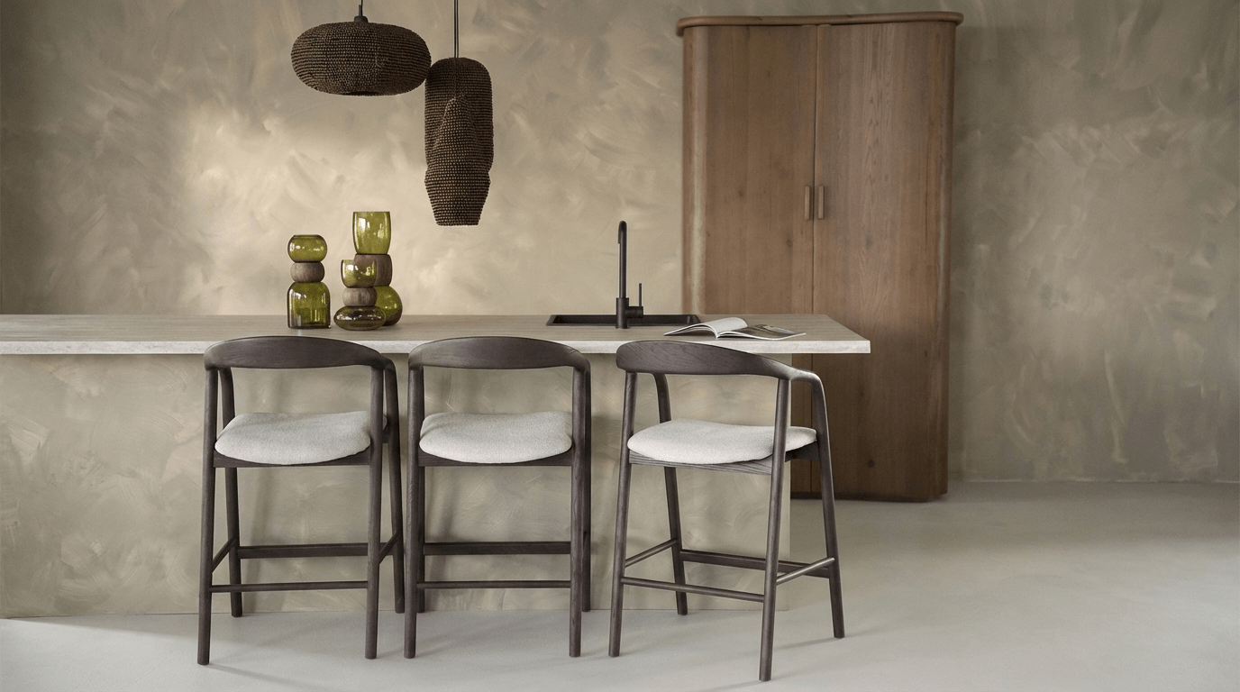 Tabouret de bar RAYVEN design en bois et tissu - TRUST INDUSTRIE - Marron - 