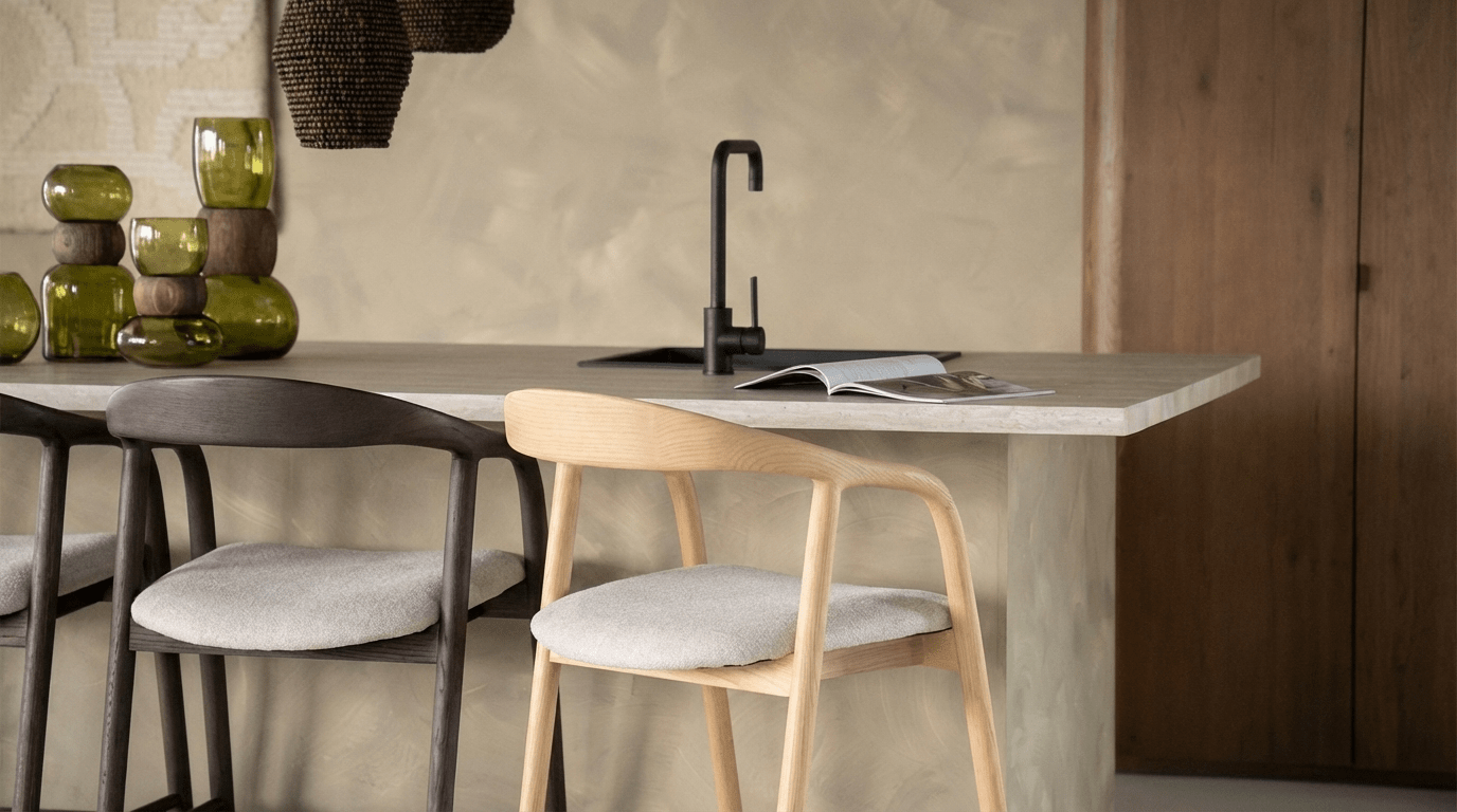 Tabouret de bar RAYVEN design en bois et tissu - TRUST INDUSTRIE - Beige - 