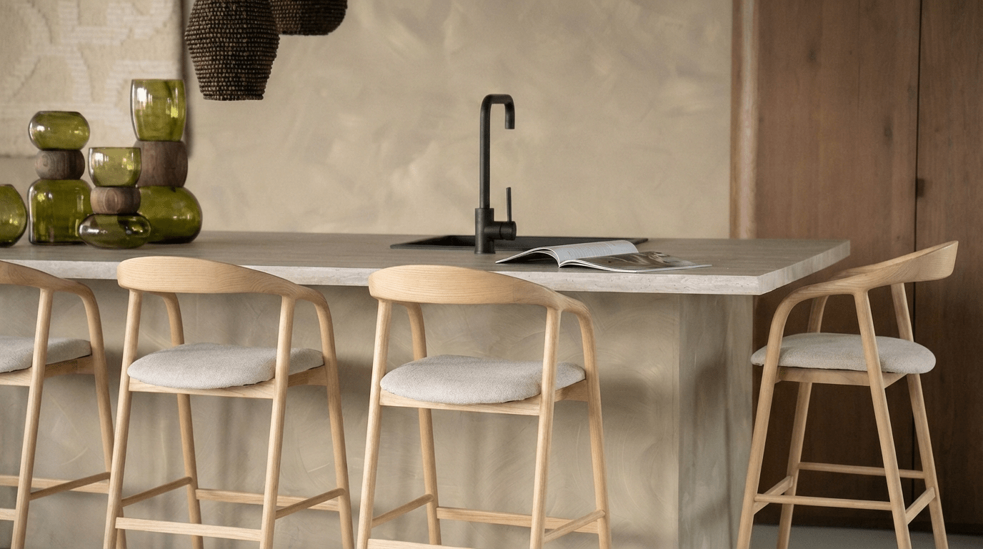 Tabouret de bar RAYVEN design en bois et tissu - TRUST INDUSTRIE - Beige - 