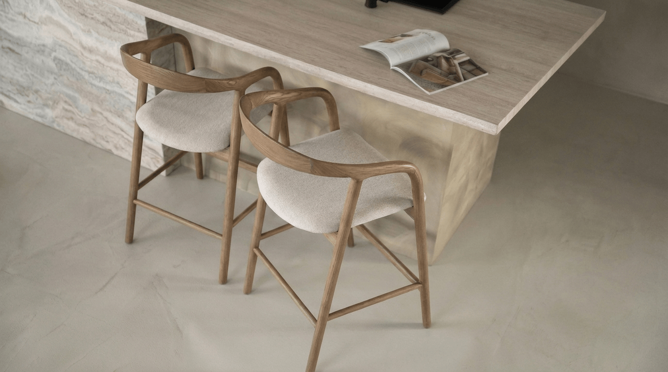 Tabouret de bar RAYVEN design en bois et tissu - TRUST INDUSTRIE - Bronze - 