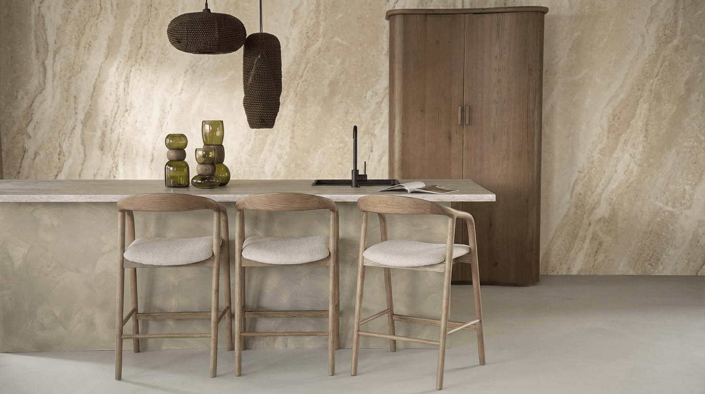 Tabouret de bar RAYVEN design en bois et tissu - TRUST INDUSTRIE - Beige - 
