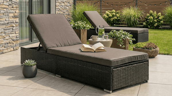 Transat LARGO en rotin synthétique noir/marron pliable - TRUST INDUSTRIE - 
